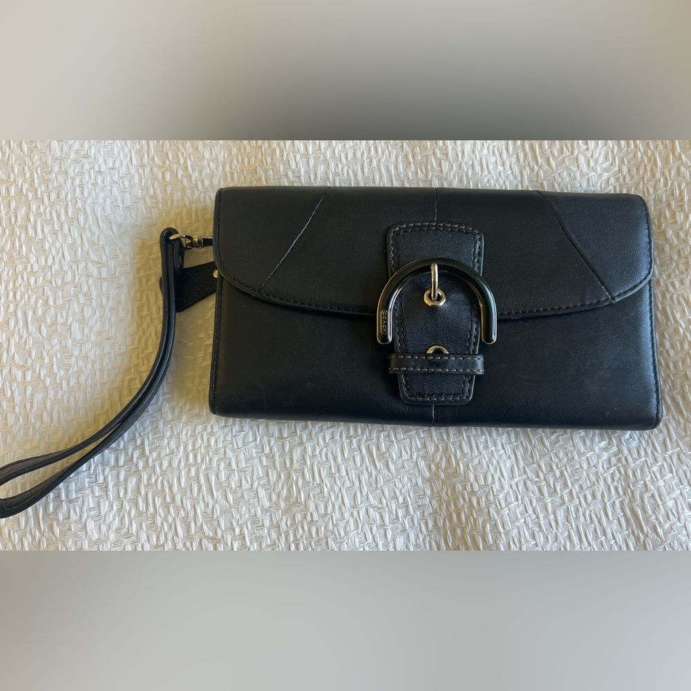 Coach Black Leather Wristlet Clutch